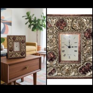 Vintage Galassi Italian Ornate MCM Gold Leaf Distressed Easel Back Clock